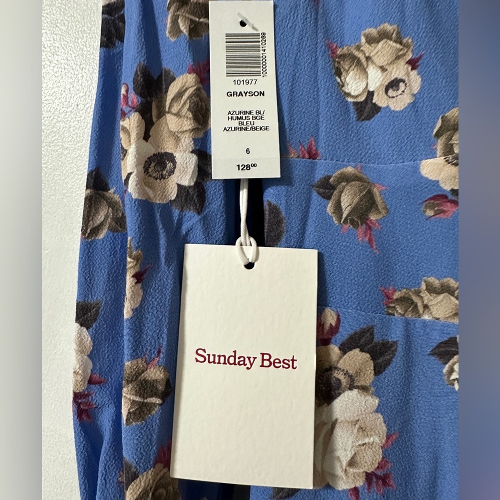 Aritzia Periwinkle Blue Floral V-Neck Long Sleeve Dress - Picture 2 of 6